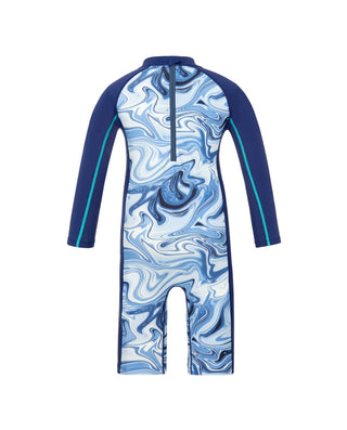 Aimer Kids Long-sleeved Shorts One-piece Swimsuit For Boys