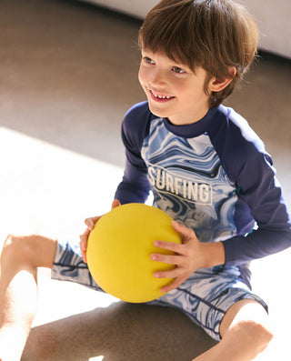 Aimer Kids Long-sleeved Shorts One-piece Swimsuit For Boys