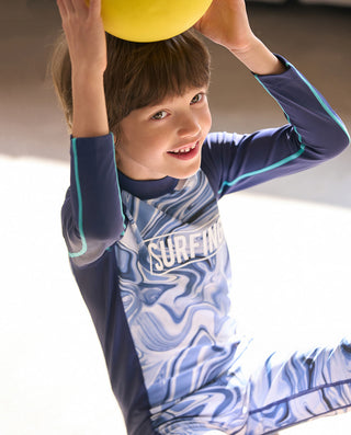 Aimer Kids Long-sleeved Shorts One-piece Swimsuit For Boys