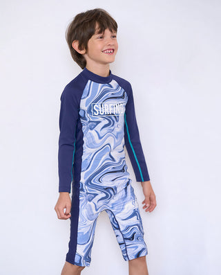 Aimer Kids Long-sleeved Shorts One-piece Swimsuit For Boys