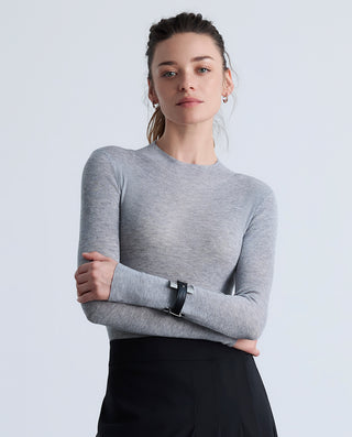 Aimer Stand-Collar Long Sleeve Knit Top