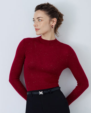 Aimer Stand-Collar Long Sleeve Knit Top
