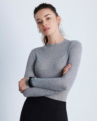 Aimer Stand-Collar Long Sleeve Knit Top