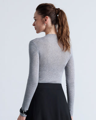 Aimer Stand-Collar Long Sleeve Knit Top