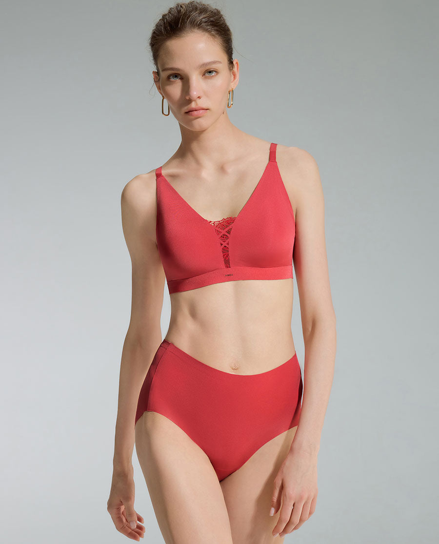 AIMER Basic Wireless T-Shirt Bras and Mid-Rise Briefs Set