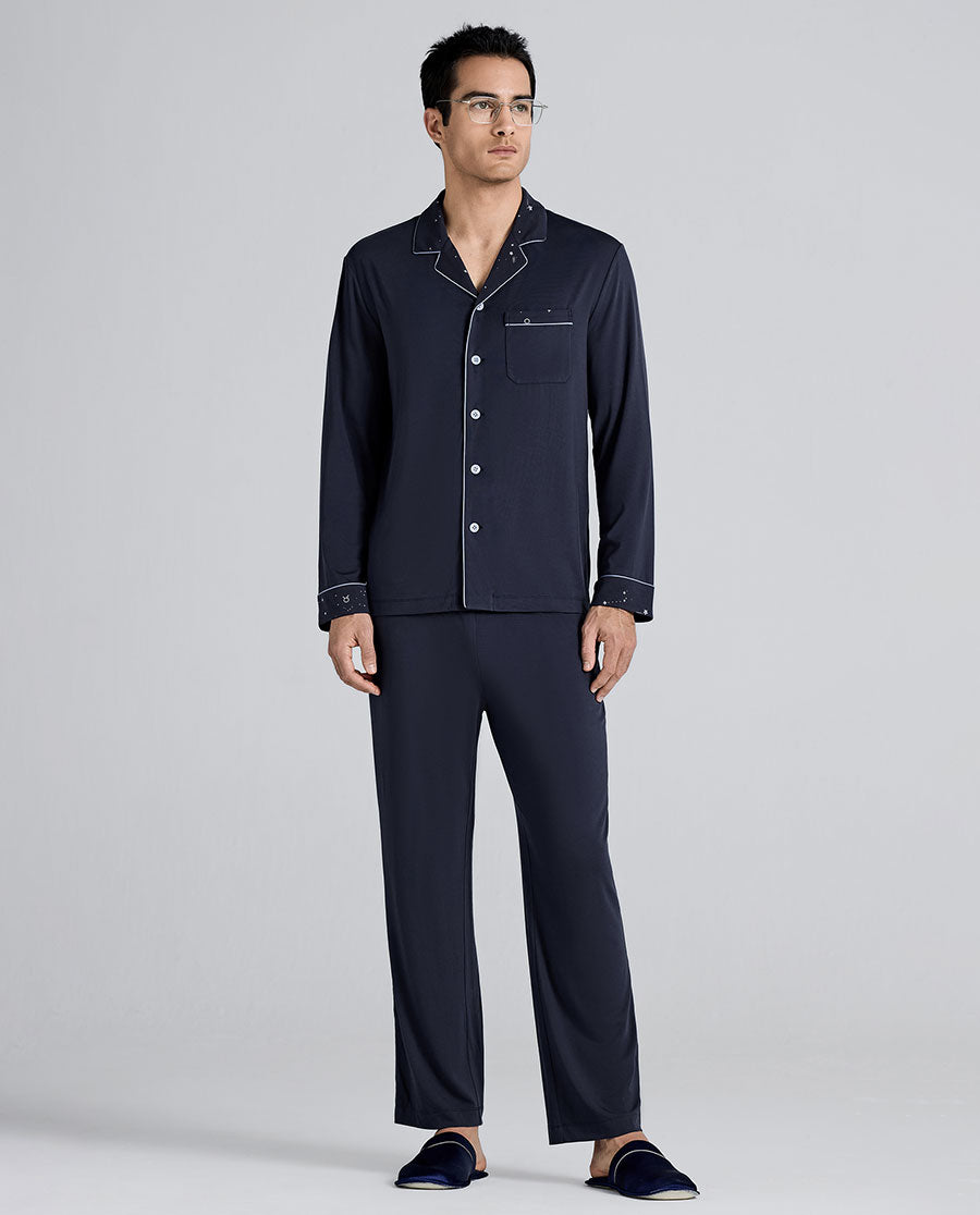 Aimer Men Milk Fiber Collection Camp Collar Pajamas Set