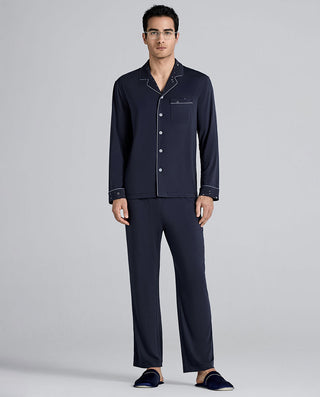 Aimer Men Milk Fiber Collection Camp Collar Pajamas Set