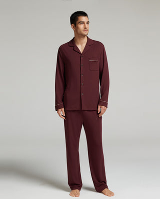 Aimer Men Milk Fiber Red Long Sleeves Pajama Set