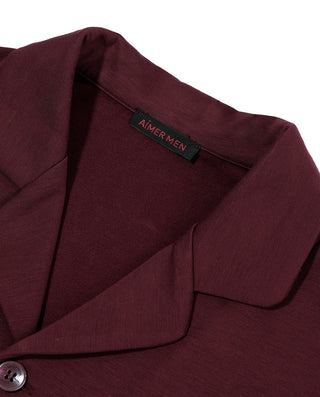 Aimer Men Milk Fiber Red Long Sleeves Pajama Set