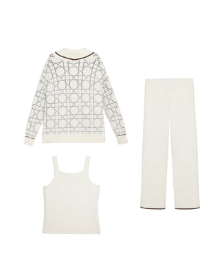 AIMER 3-Piece Cardigan Cami Pants Set