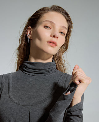 AIMER Cashmeren  Stand Collar Long Sleeve Top Tank Set