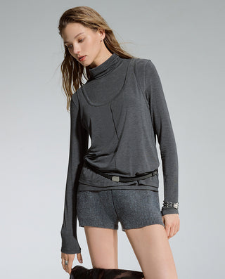 AIMER Cashmeren  Stand Collar Long Sleeve Top Tank Set