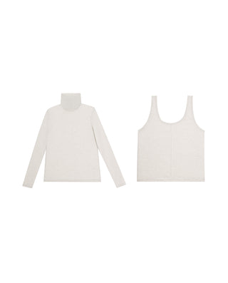 AIMER Cashmeren  Stand Collar Long Sleeve Top Tank Set
