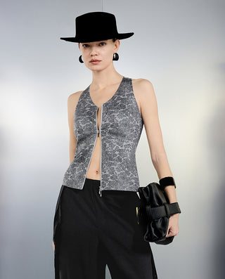 AIMER CHUANG V-Neck Zip Front Padded Camisole Top