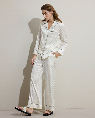 AIMER Silk Checkerboard Loungewear Set