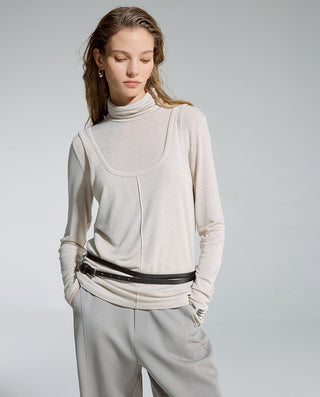 AIMER Cashmeren  Stand Collar Long Sleeve Top Tank Set