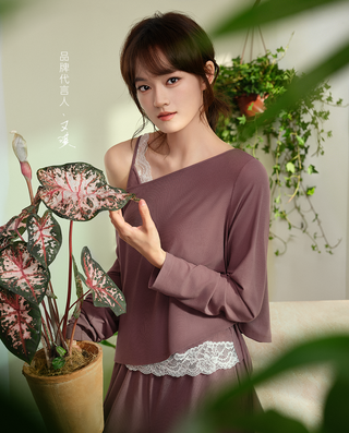 AIMER Algae Boat Neck Long Sleeve Top