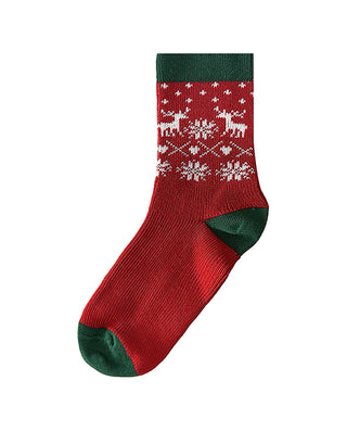 AIMER KIDS Unisex Christmas Jacquar Mid-Calf Socks