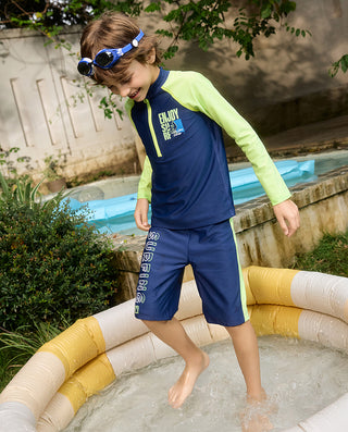 AIMER KIDS Long-sleeved Shorts Swimsuit Top For Boys