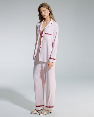 AIMER Collared Cardigan Long Sleeve Pants Set