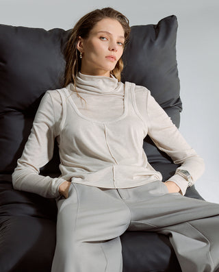 AIMER Cashmeren  Stand Collar Long Sleeve Top Tank Set