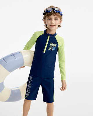AIMER KIDS Long-sleeved Shorts Swimsuit Top For Boys