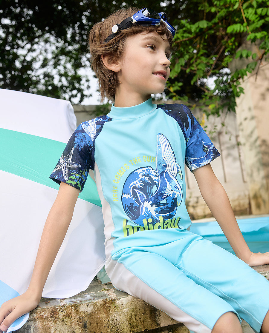 AIMER KIDS Short-Sleeved One-piece Swimsuit For Boys