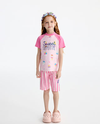 AIMER KIDS Girl Short Sleeve 3-Piece Swimsuit