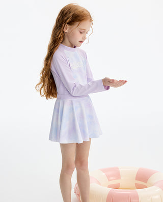 AIMER KIDS Long-sleeved Skirt 2-Piece Swimsuit For Girls