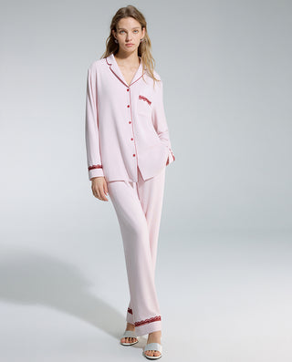 AIMER Collared Cardigan Long Sleeve Pants Set