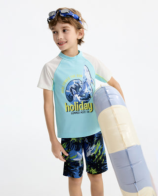 AIMER KIDS Short-Sleeved Swimsuit Top For Boys