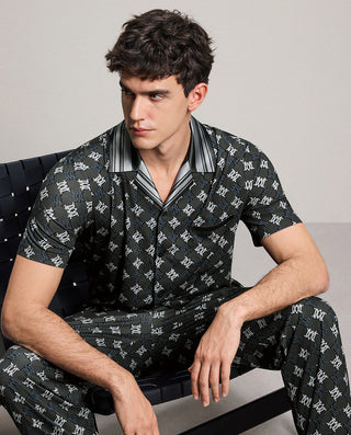 Aimer Men Collared Short-Sleeve Cardigan Homewear Top