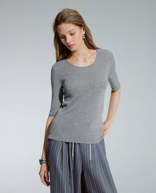 AIMER Crew Neck Half Sleeve Sequin Top