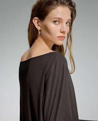 AIMER Algae Boat Neck Long Sleeve Top