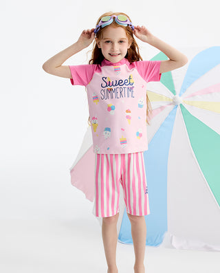 AIMER KIDS Girl Short Sleeve 3-Piece Swimsuit