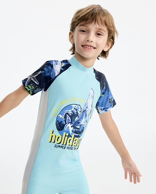 AIMER KIDS Short-Sleeved One-piece Swimsuit For Boys