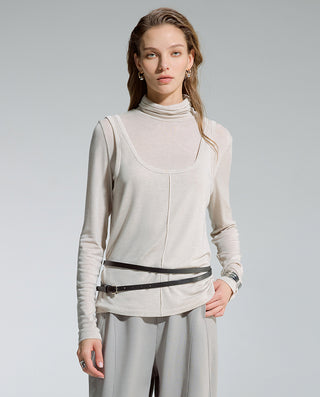 AIMER Cashmeren  Stand Collar Long Sleeve Top Tank Set
