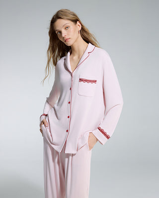 AIMER Collared Cardigan Long Sleeve Pants Set