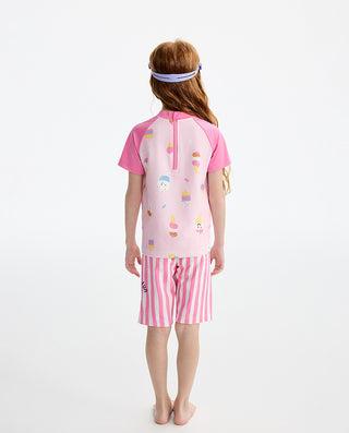 AIMER KIDS Girl Short Sleeve 3-Piece Swimsuit