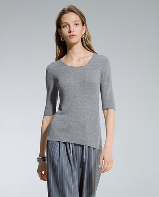 AIMER Crew Neck Half Sleeve Sequin Top