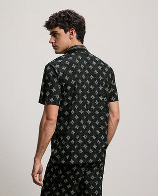 Aimer Men Collared Short-Sleeve Cardigan Homewear Top