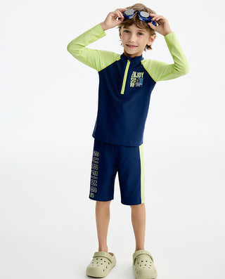 AIMER KIDS Long-sleeved Shorts Swimsuit Top For Boys