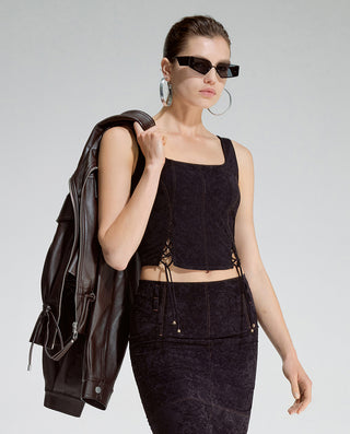 AIMER Suede Square Neck Soft Tank