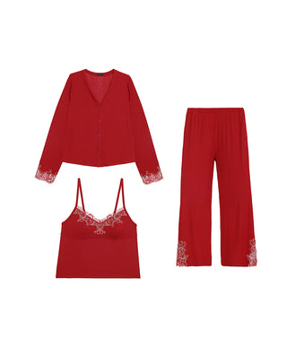 AIMER 3-Piece Cardigan Bra Tank Pants
