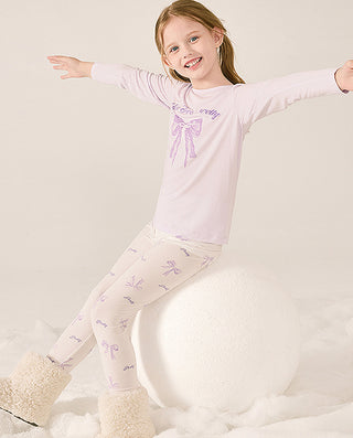 AIMER KIDS Lace Bowknot Pattern Warm Clothing Set for Girls