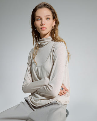 AIMER Cashmeren  Stand Collar Long Sleeve Top Tank Set