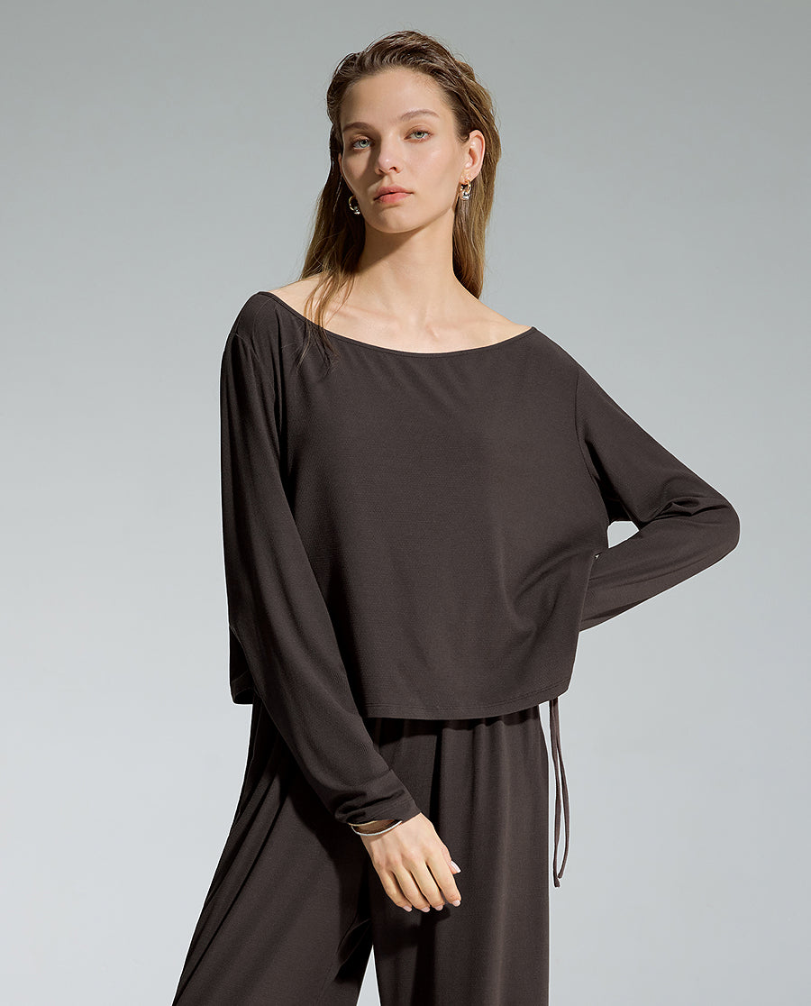 AIMER Algae Boat Neck Long Sleeve Top