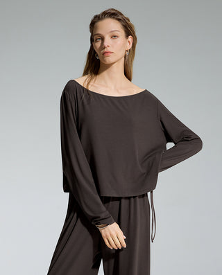 AIMER Algae Boat Neck Long Sleeve Top