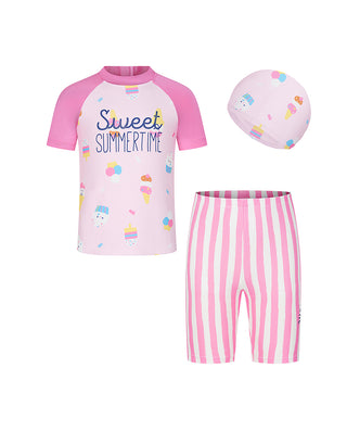 AIMER KIDS Girl Short Sleeve 3-Piece Swimsuit