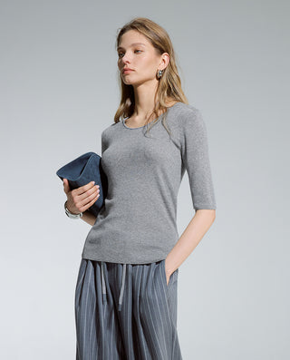 AIMER Crew Neck Half Sleeve Sequin Top
